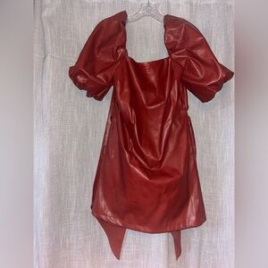Anthropologie Red Faux Leather Mini Dress